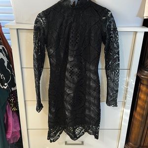 Black lace crochet mock neck dress